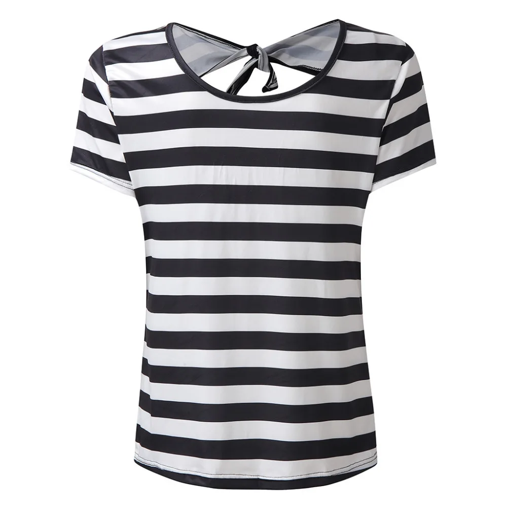 Ladies Blouse Women Short Sleeve Print Striped Loose Shirt Casual 3XL Size Lady Blouses O-Neck Hollow Basic Tops Blusas L*5 |