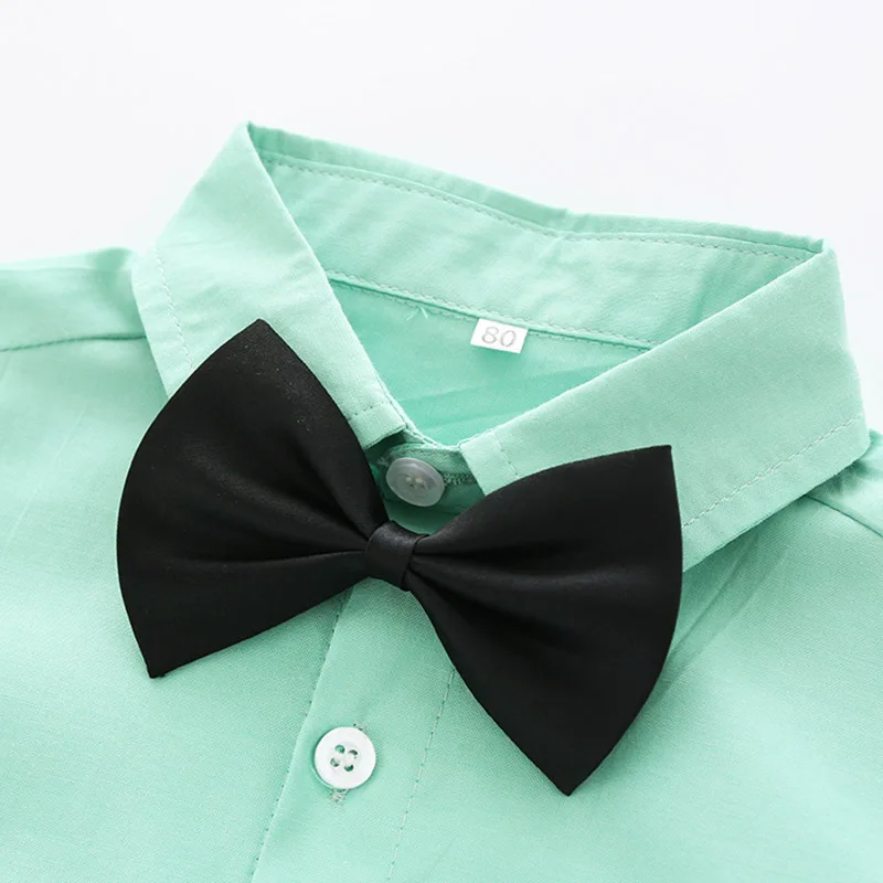 Kimocat Summer Baby Boy Clothes Set Wedding Party Birthday Gentleman Suit Short Sleeve Tops+Bib Pants 2Pcs Kids Boys Outifts |