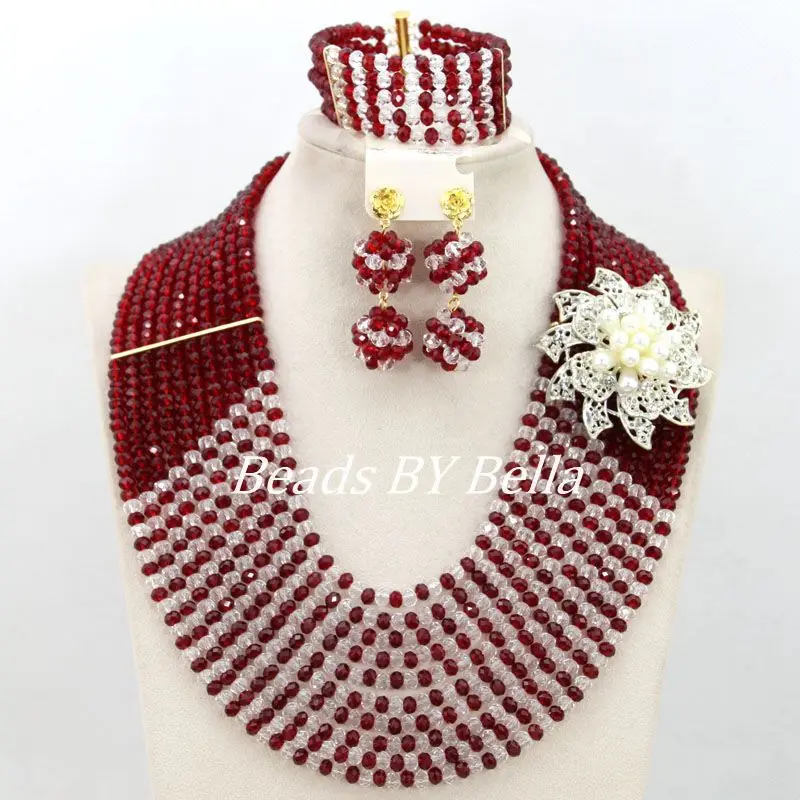 Нигерийские Свадебные африканские бусы ювелирный набор бордовое вино