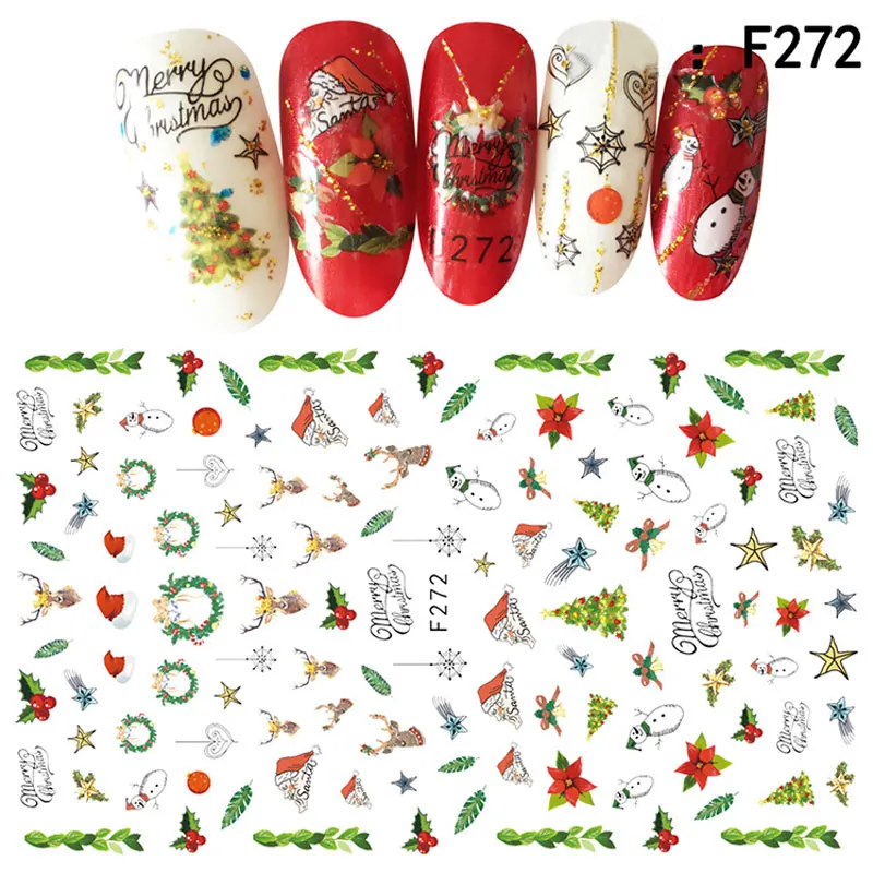 1 шт Рождественская серия 3d клеящиеся наклейки для ногтей украшения сапоги со снеговиком, Рождественский дизайн, инструменты для красоты ногтей - Цвет: F272