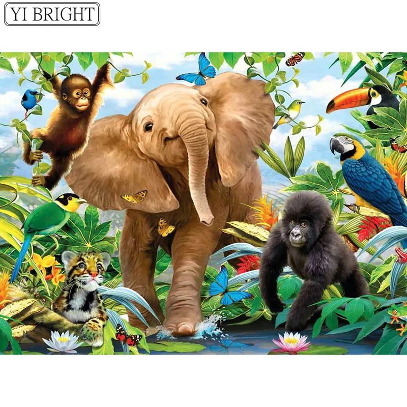 

Full Square/Round DIY Diamond painting Gorilla and elephant 5D Diamond embroidery Cross stitch Diamond mosaic Rhinestone decor