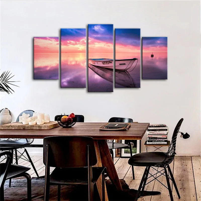 Холст стены Книги по искусству модульная Pictures Home Decor 5 панелей отражение лодка