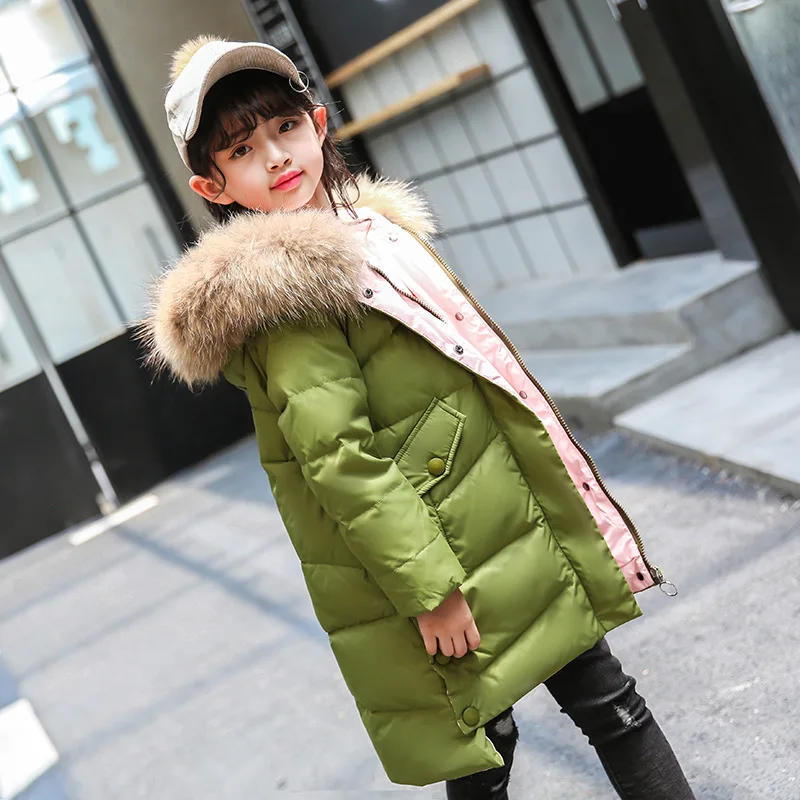 Новинка 2018-30 зимняя куртка на утином пуху с меховым воротником для девочек