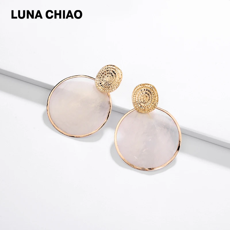 LUNA CHIAO, женские модные ювелирные аксессуары, большая оболочка, висячие серьги, Круглый диск, массивные серьги, бижутерия