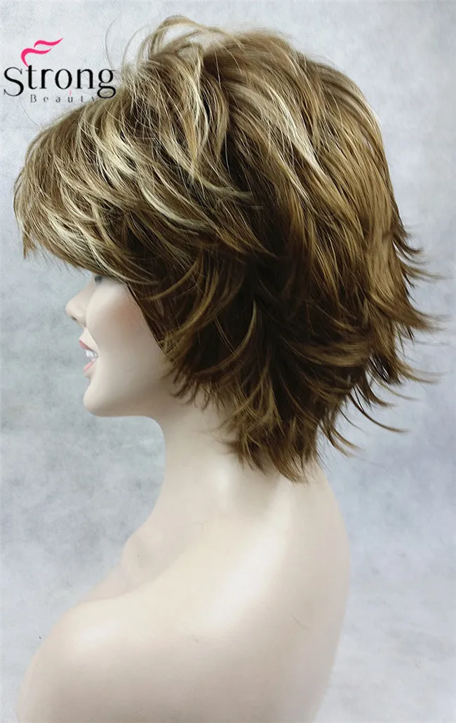 StrongBeauty короткий светло-коричневый подчеркивает Feathery Shaggy полный синтетический парик выбор цвета
