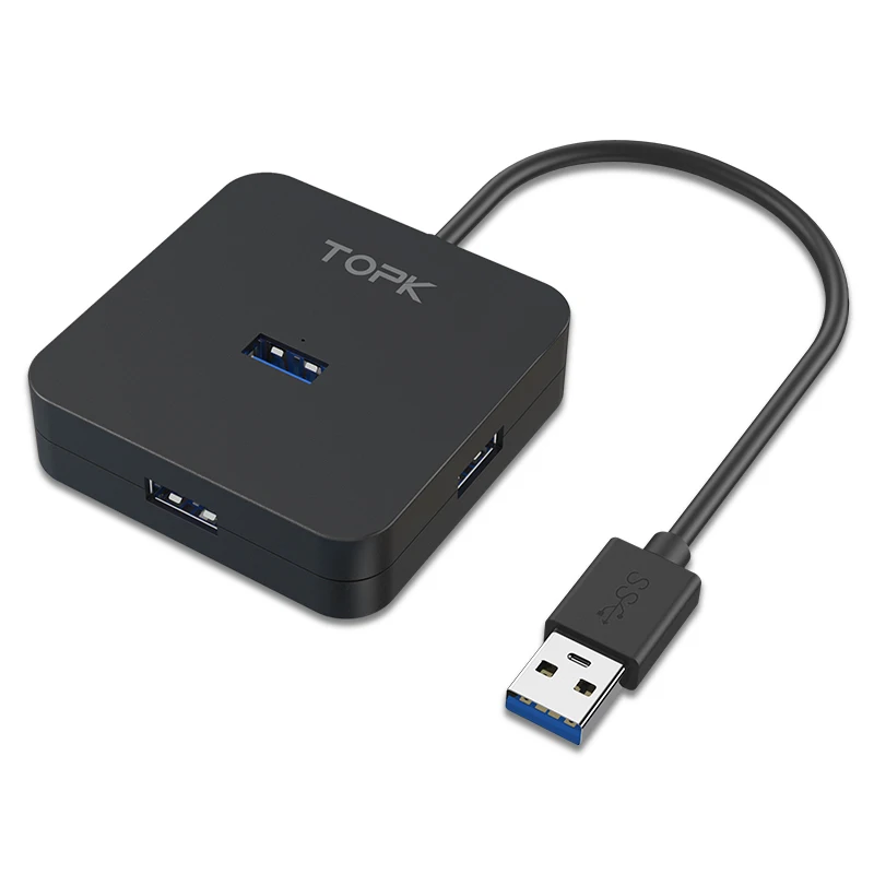 Черный TOPK USB 3,0 HUB 4 Порты и разъёмы нескольких USB 3,0 высокоскоростной разветвитель 200 МБ/с.& Micro Зарядка через usb для школы, больницы для MacBook samsung huawei - Цвет: Черный