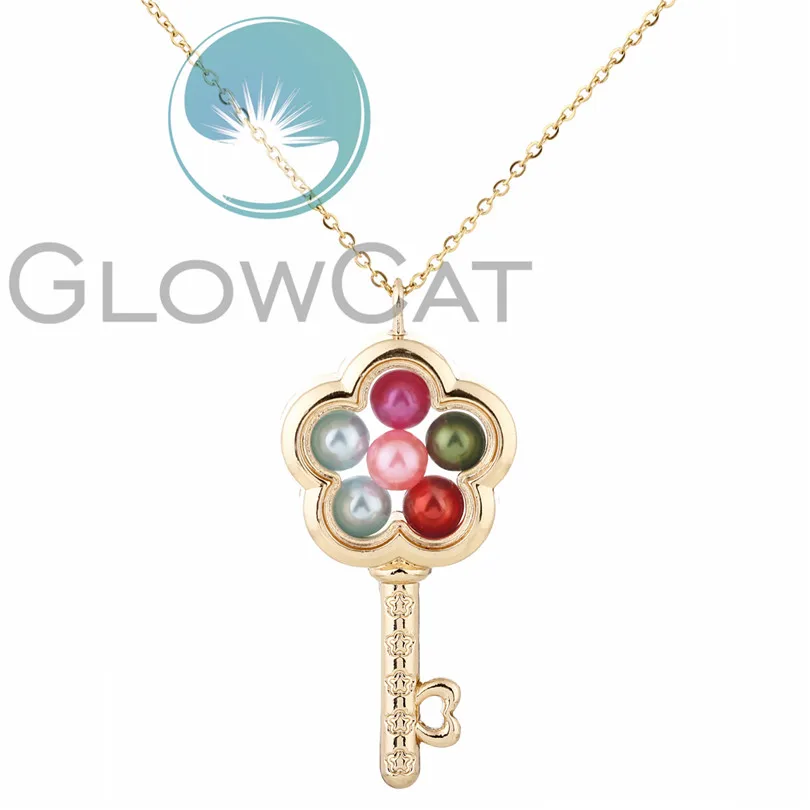 Золотой цвет брелок ожерелье стеклянный медальон с цветком жемчужная клетка