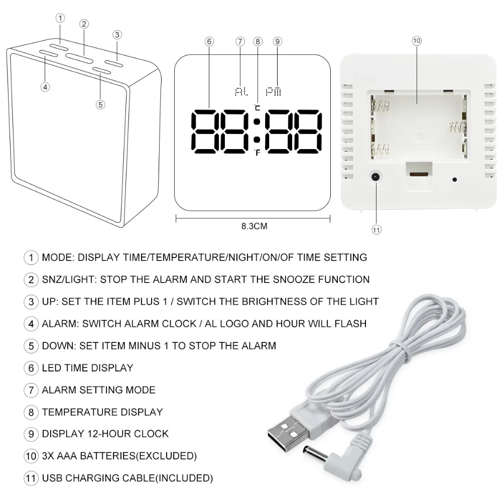 Светодиодный Настольные часы AAA батарея/USB кабель питание цифровые будильники