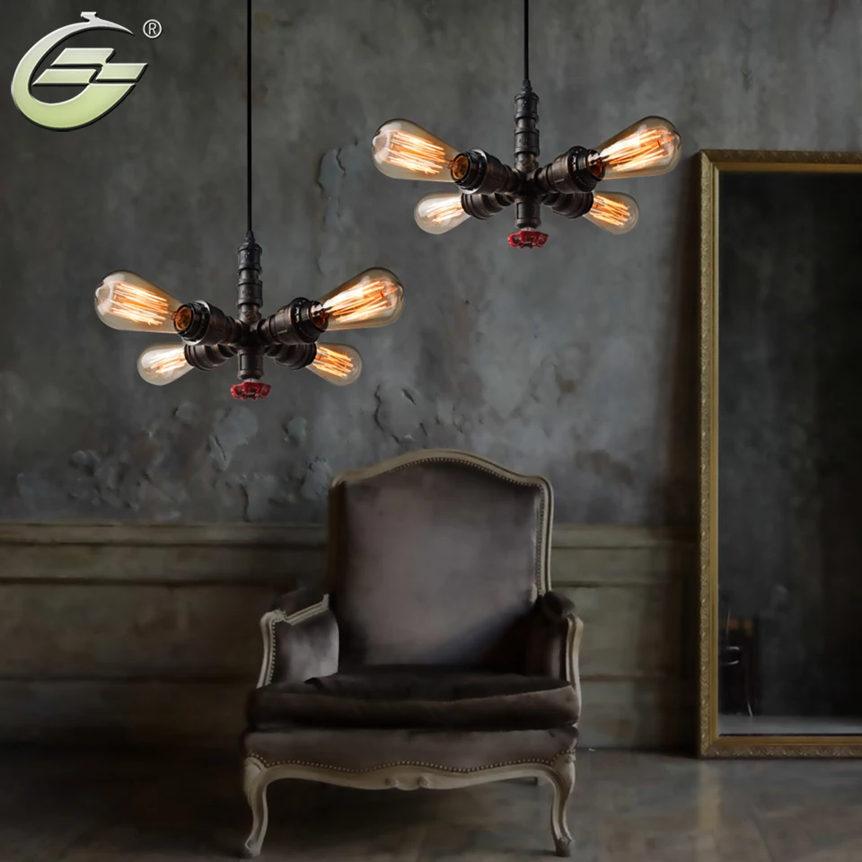 Промышленная Подвесная лампа с 4 головками железная коричневая потолочная E27