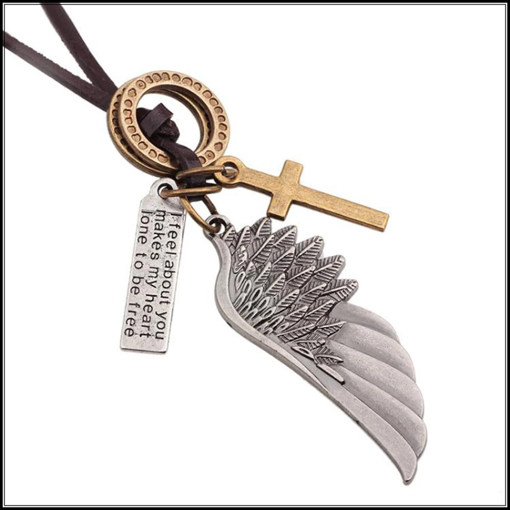 2017 модное ожерелье с подвеской в виде крыльев Ангела крестиков волков зубов