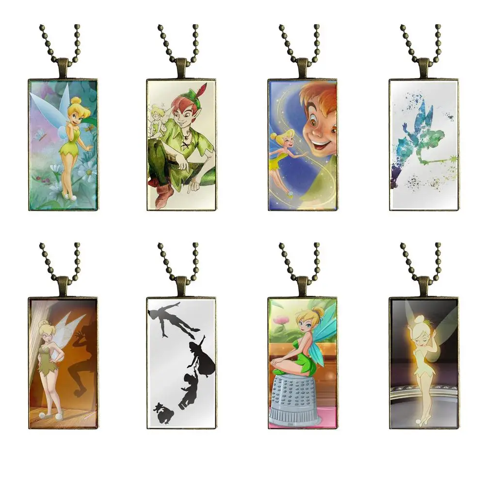 Роскошные Fundas Tinker Bell Питер Пэн дизайн Модные Винтажные стеклянные женские прямоугольное Ожерелье Подвески для женщин Рождественский подарок