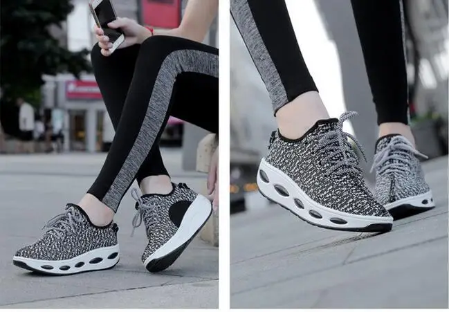 Высота Увеличение 2016 Женщин Повседневная Обувь На Платформе Клинья Черный