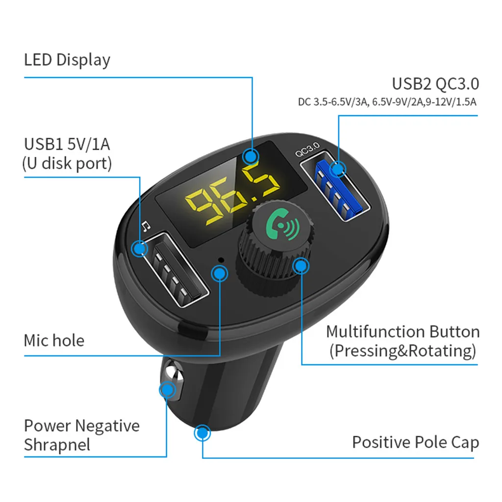 Автомобильный Bluetooth-комплект FM-передатчик MP3-плеер со светодиодной подсветкой