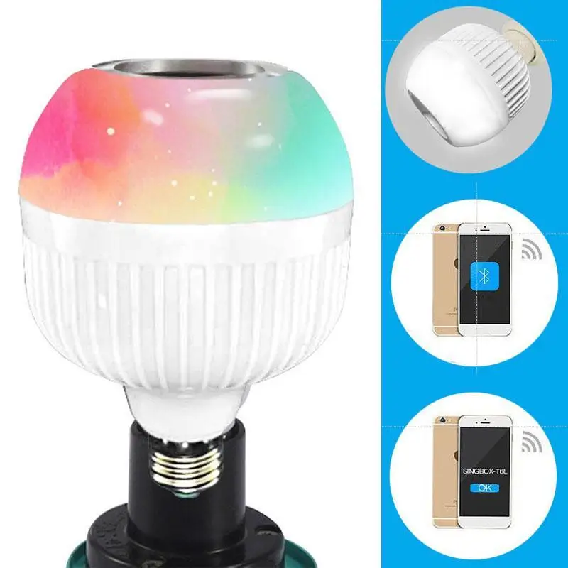 Динамик с подсветкой играющий E27 светодиодная лампа музыка RGB Bluetooth пульт