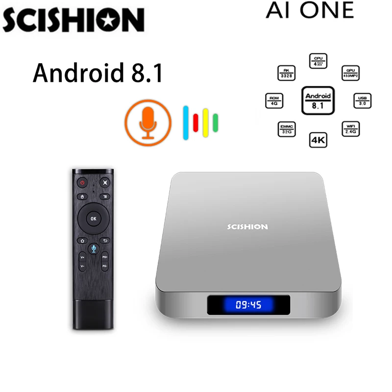 SCISHION Ай одна Android 8 1 ТВ бокс на Rockchip 3328 2G/4 GB Оперативная память + 16G/32 Встроенная 2 4G Wi