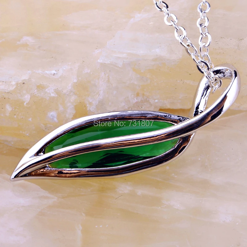JROSE женское ожерелье с подвеской в форме листика модное серебряное зеленое без