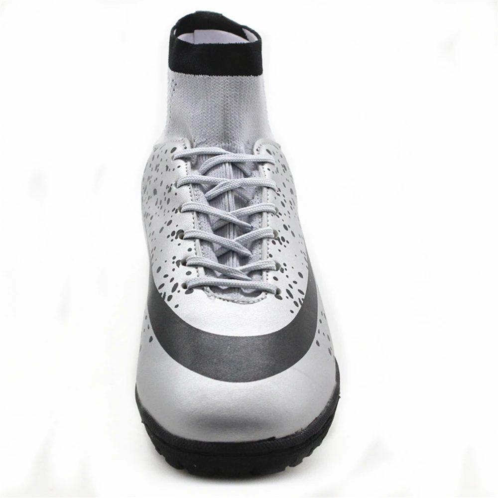 Maultby Men's Black Slivery High Ankle Turf Sole  Indoor Cleats Football Boots Shoes Soccer Cleats #08H