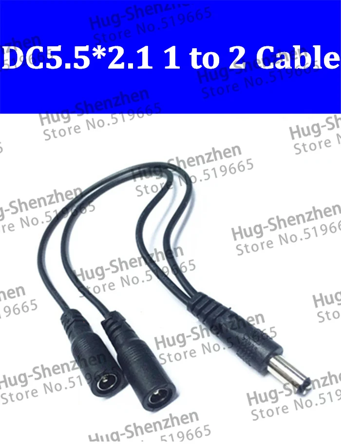 

DC Power 12V Pigtail 2.1*5.5mm 1 Male to 2 Female Y Splitter Plug power Cable Jack for led lamp and monitoring