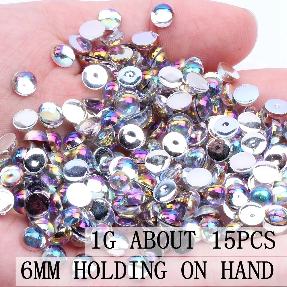 6mm 1g Стразы для ногтей, 6 г, 1500 шт, 6 размеров, акриловые стразы, полукруглые кристаллы, AB, плоская задняя сторона, 3D украшение для ногтей, инструмент для самостоятельного изготовления - Цвет: 6mm 1g
