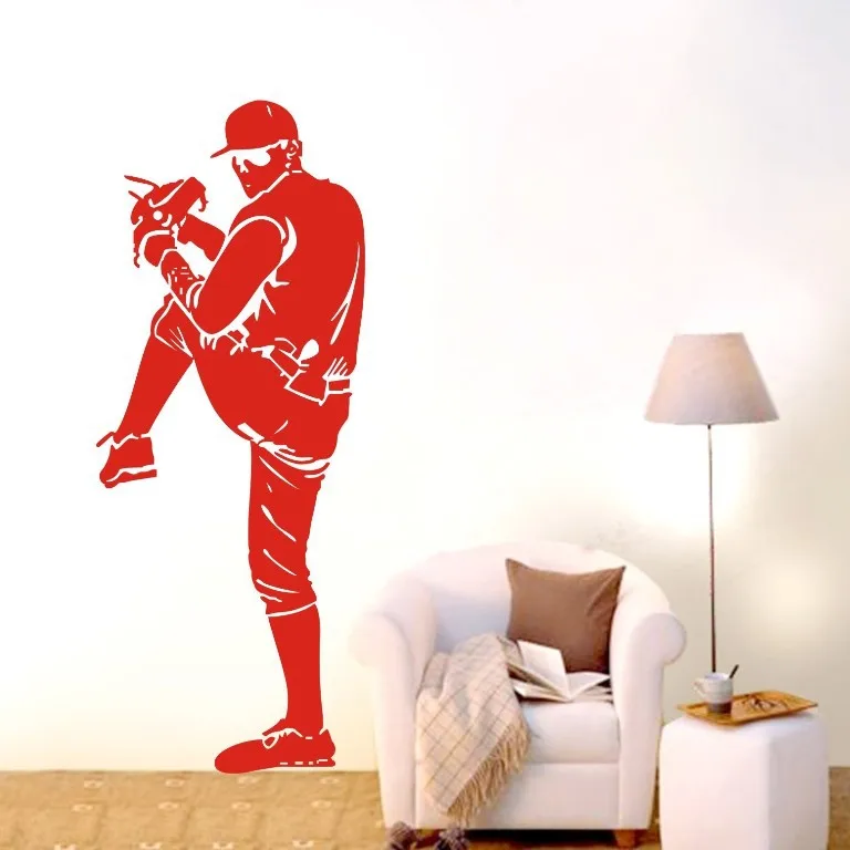 Free Shipping-decor sticker Baseball player sports Wall Decor Removable Vinyl Decal Sticker DIY Mural | Дом и сад