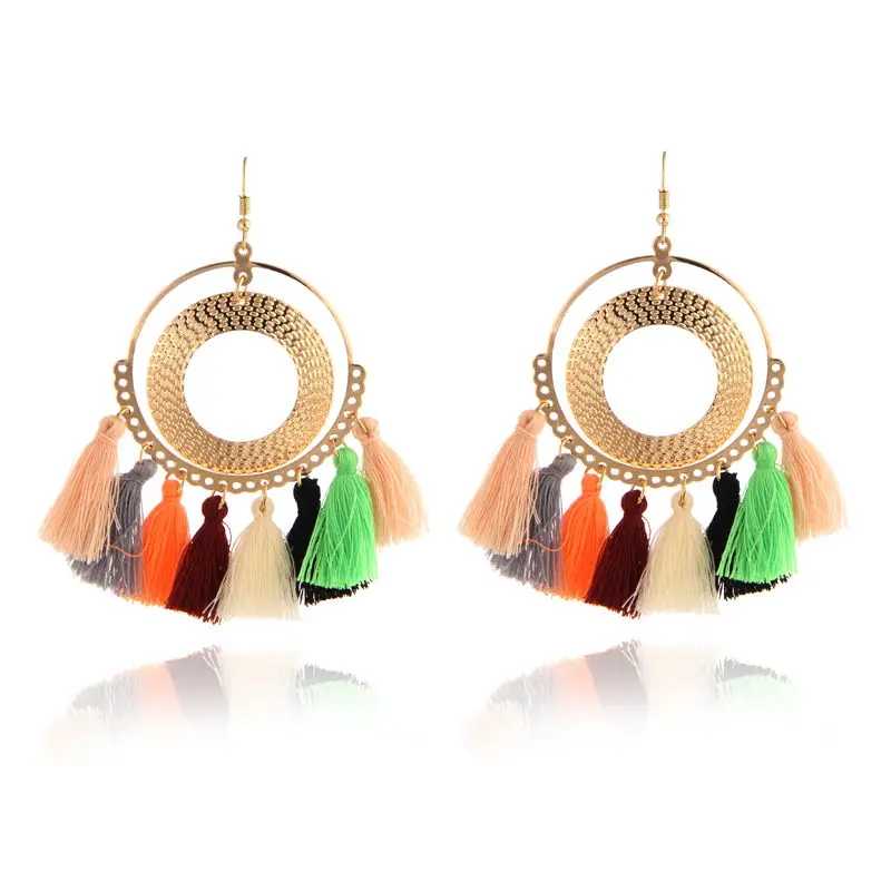 Женские серьги с кисточками в этническом стиле Boho богемном большие золотые