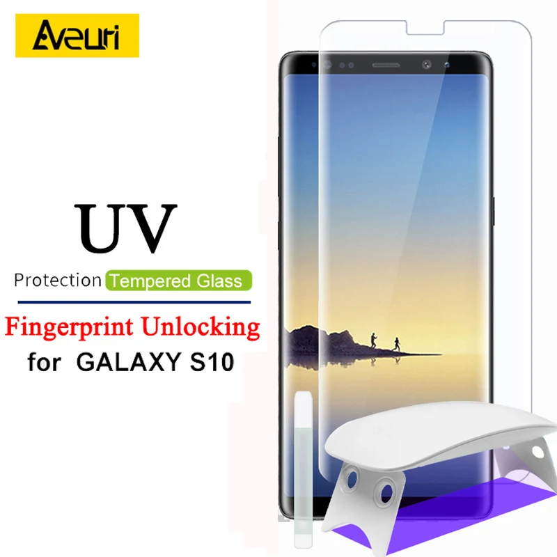 Жидкий полный клей УФ свет стекло для Samsung Galaxy S10 Plus + S10E закаленное S9 Note 9 Защита