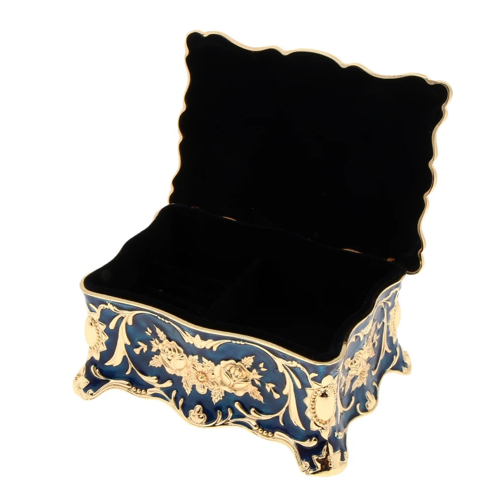 Dark Blue Винтажная эмалированная Цветочная скульптура, безделушки, шкатулка для украшений, органайзер для хранения ювелирных изделий, упаковка, подарок на день матери, День святого Валентина - Цвет: Dark Blue