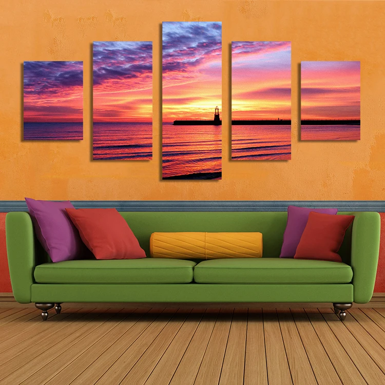

5 панелей хорошего качества; Хит продаж; В Семья украшает морская волна печать в масляная живопись на холсте, настенные картины подарок без р...
