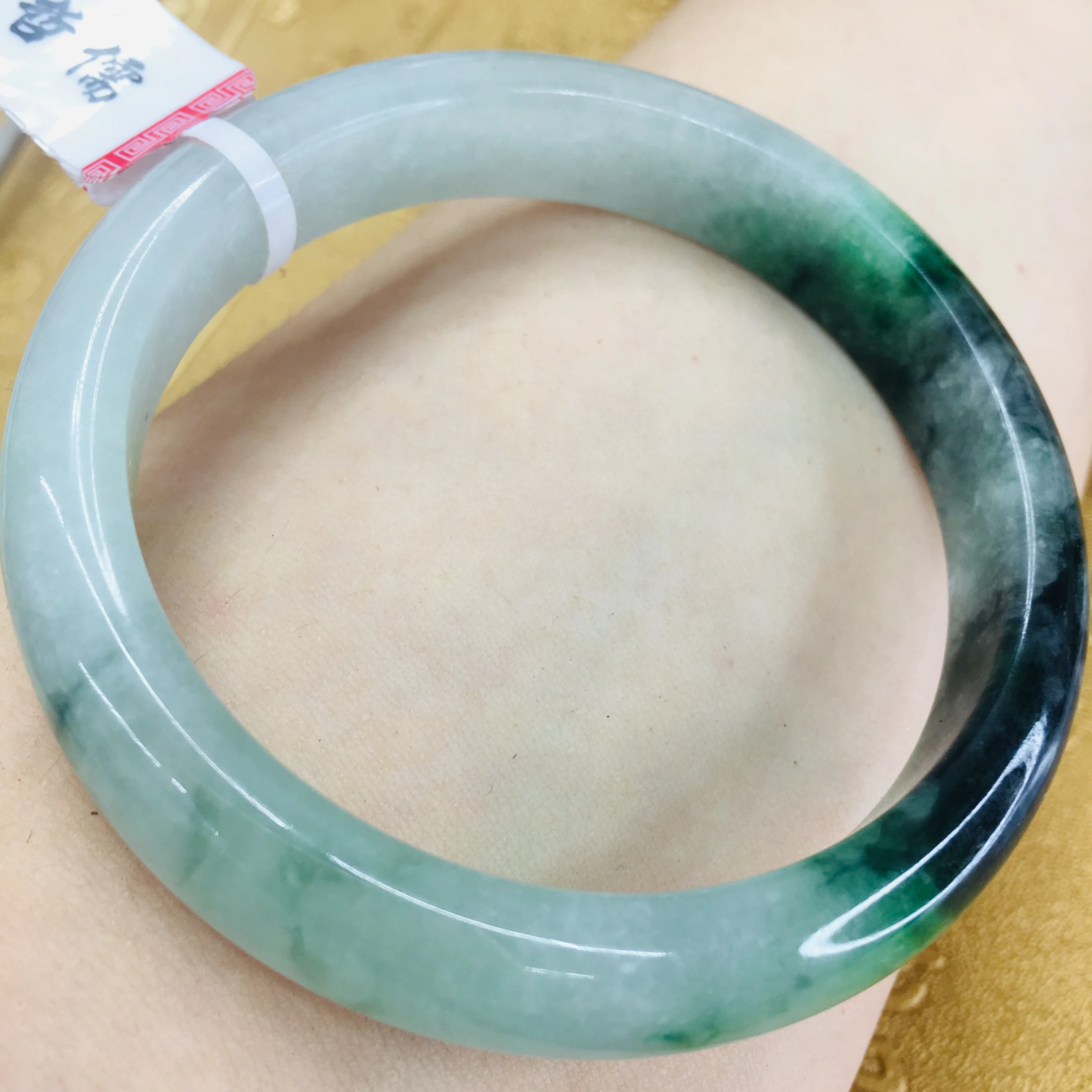 

Send A certificate natural Jadeite bracelet Natural dark blue flower 54-61mm tricolor princess female jade bracelet Jewelry gift