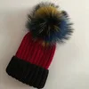 Black and Claret Модные помпоны из натурального Лисьего меха и норки, 15 см, шапочки Skullies Beanies для девочек, детские зимние теплые шапочки Skullies Beanies, новинка - Цвет: Black and Claret