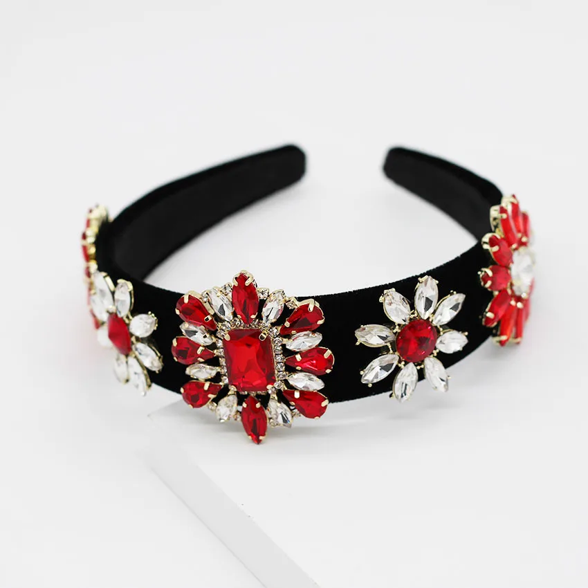 Vintage Crystal Flower Baroque Headband Black Velvet Wedding Crown Tiara Headwear Hair Ornaments Accessories For Women Gift | Украшения и