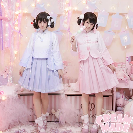 Kawaii в китайском стиле для маленьких девочек Chipao Стиль cheongsam 2 шт. Женская обувь