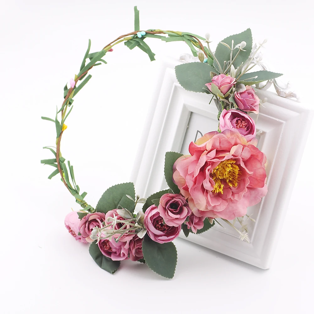 Bride Floral Garland Bohemian Flowers Hair Accessories for women Gum Female Fabric flower wedding headband |