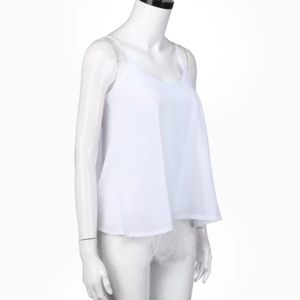 Для женщин Лето майки кружева лоскутное Топ Без Рукавов Повседневное