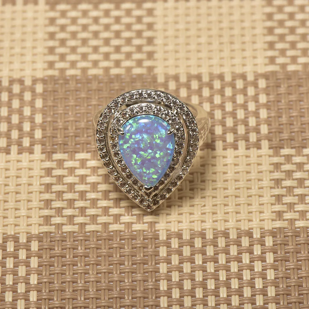 Женское кольцо из серебра 925 пробы с голубым огненным опалом|ring size|ring size 5crystal ring |
