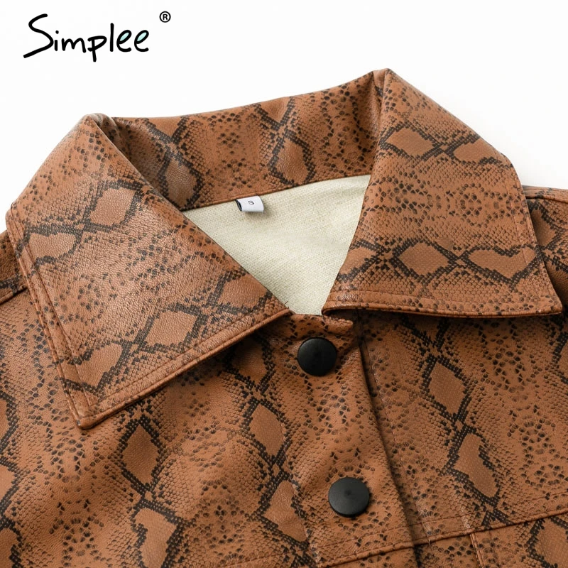 Simlpee Мода змеиный принт искусственная кожа куртка пальто змеиная верхняя одежда