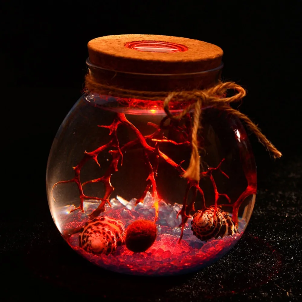 Новый стиль красочные 11 см стеклянная бутылка банка LED Terrariums Wish ночник аквариум