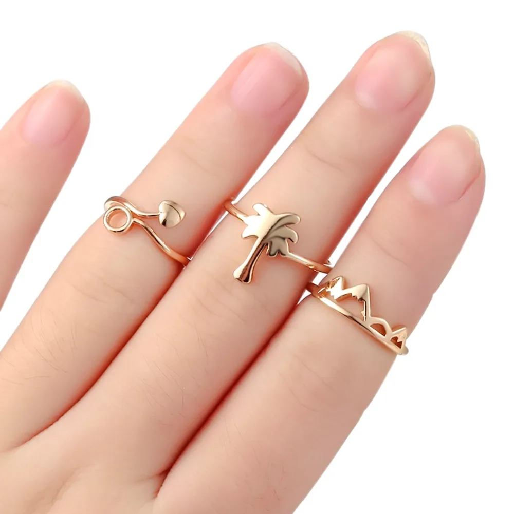 QIAMNI 3pcs/lot Pulse Heart Tree Bow Wave Zircon Love Flower Mountain Crown Round Knuckle Stackable Ring Set Women 's Toe | Украшения и