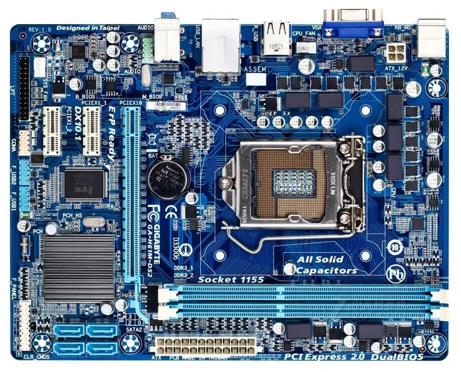 Для Gigabyte GA-H61M-DS2 оригинальная б/у настольная материнская плата H61M-DS2 H61 Socket LGA 1155 DDR3