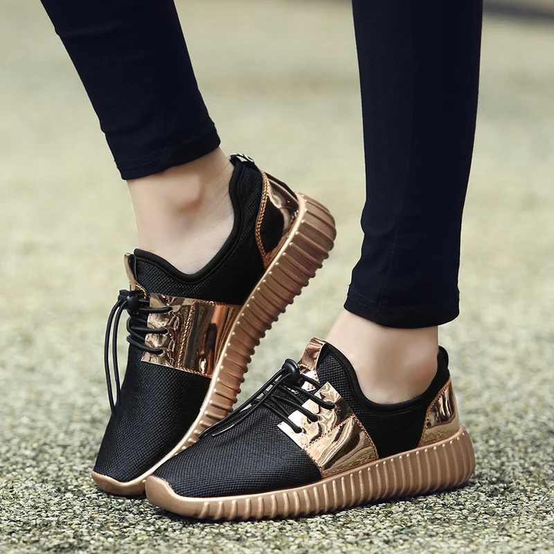 Sneakers Running Shoes Lightweight Sports PU Sole Men Women Shoes Girl Mesh Brand Breathable Couple Shoe Gold And Black Canvas