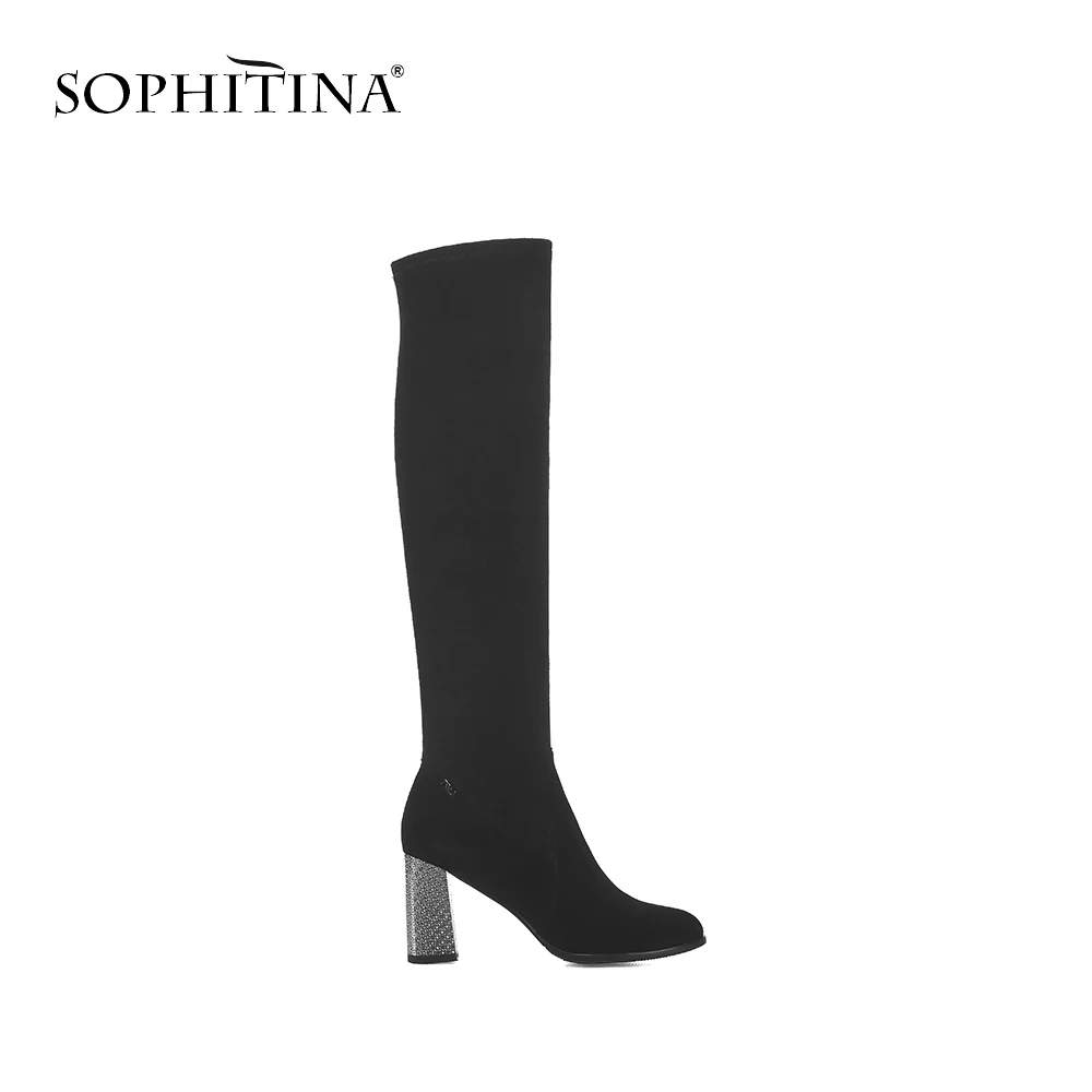 SOPHITINA/ г. Новые женские сапоги замшевые сапоги до колена с круглым носком, без шнуровки, на высоком квадратном каблуке модные туфли-лодочки на молнии ручной работы, B069
