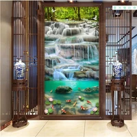 beibehang 3d wallpaper classic decorative painting three dimensional realistic waterfall carp lotus porch background wall paper