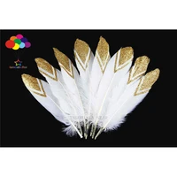 10pcs 100 natural dyed goose feather 15 25cm6 10inch beautiful gold glitter for diy carnival costume mask headdress