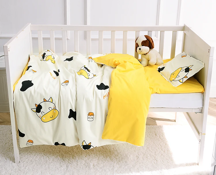 6/9PCS Cute Cow Baby Bedding Set cama infantil Newborn Infant Cartoon Crib Detachable baby blanket whole set | Мать и ребенок