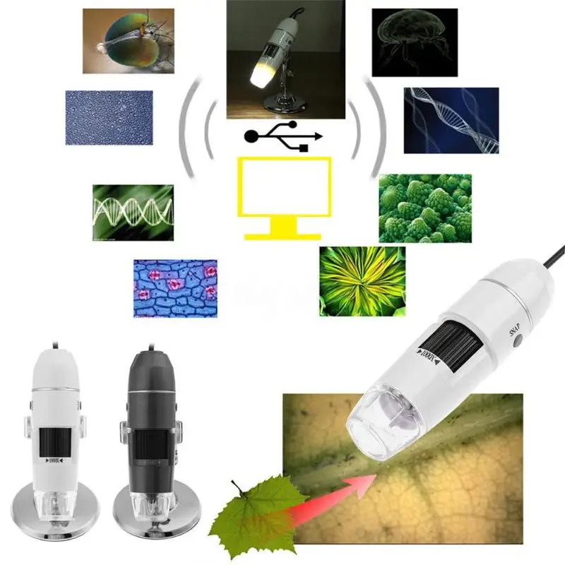 Цифровой микроскоп 8 led USB зум электронный эндоскоп 1000 X очки увеличительное стекло Настольная Лупа камера с кронштейном