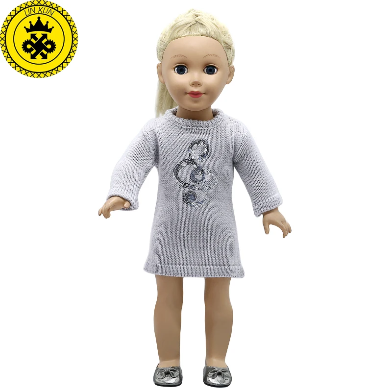 18 дюймов девочка кукла одежда красный серый шерсть ручной работы платье для