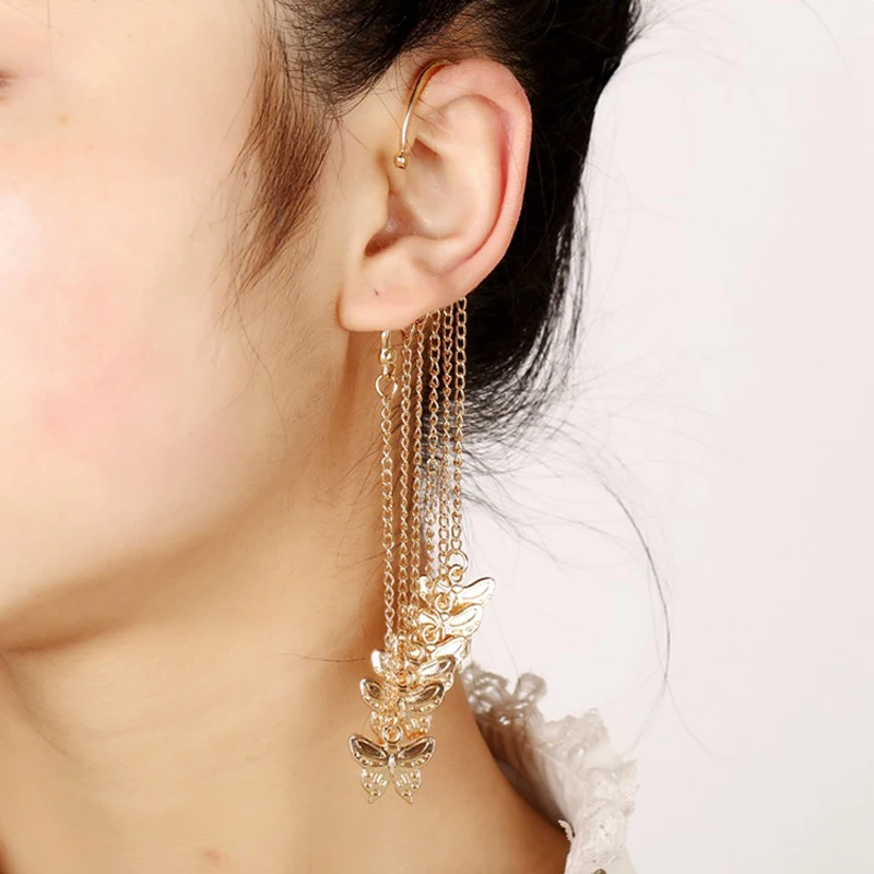 Женские длинные серьги-бабочки из сплава серьги-клипсы с имитацией пирсинга