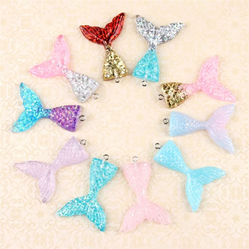 

10pcs Resin Mermaid Tail Keychain Charms Multi Color DIY Necklace Charms Pendants Decoration Accessories