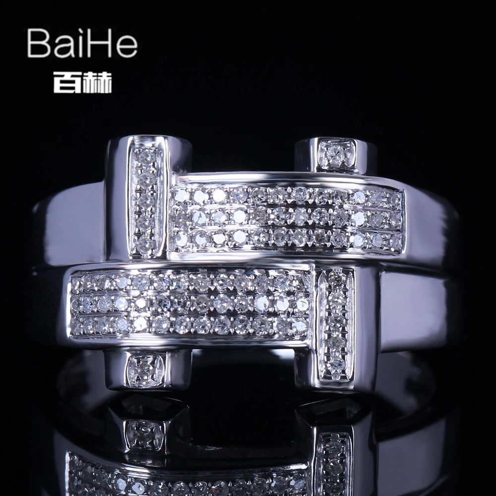 BAIHE Стерлинговое Серебро 925 0.42CT Сертифицированный H/SI круглый огранка натуральные бриллианты свадебные мужские классические ювелирные украшения кольцо