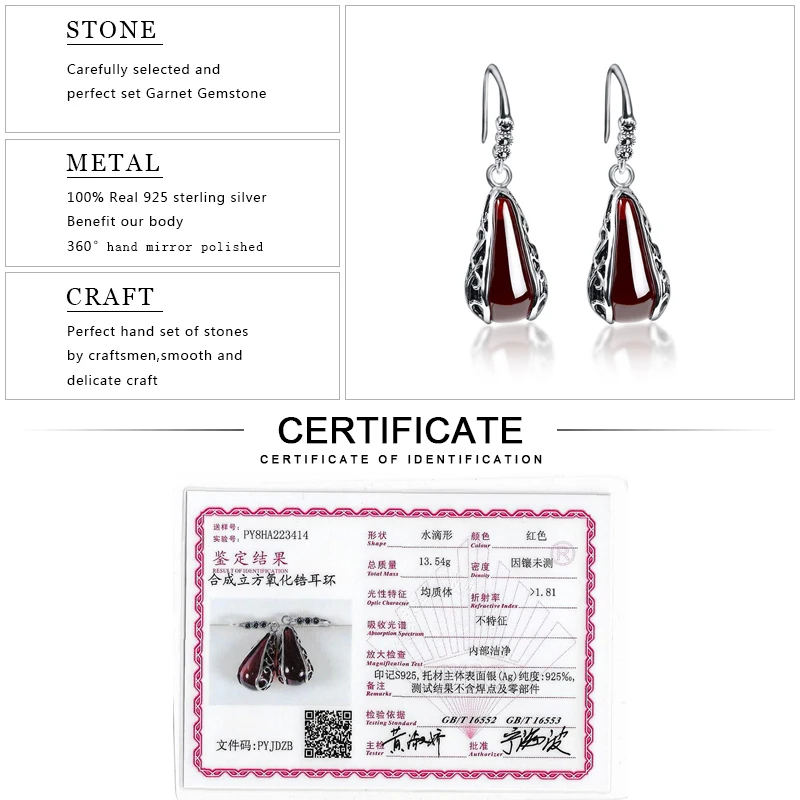 EDI Red Garnet шикарные серьги в форме капель Стиль Серебро 925 пробы ювелирные изделия для женщин